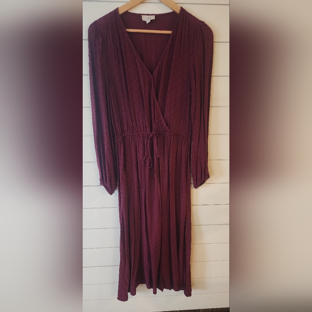 LOFT Burgundy Long-Sleeve Tie-Waist Maxi Dress